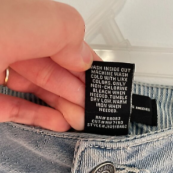 REWASH Light Wash Railroad Stripe Patchwork High Waisted Denim Jean Shorts 13 31 - Picture 7 of 12